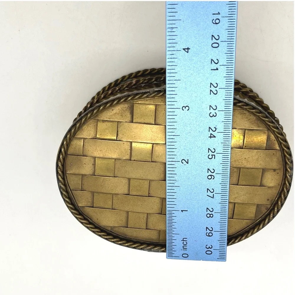 Vintage Brass‎ Woven Basket Trinket Jewelry Box Decorative Container Oval